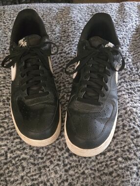Nike Black Leather Sneakers with White Swoosh Airforce 1